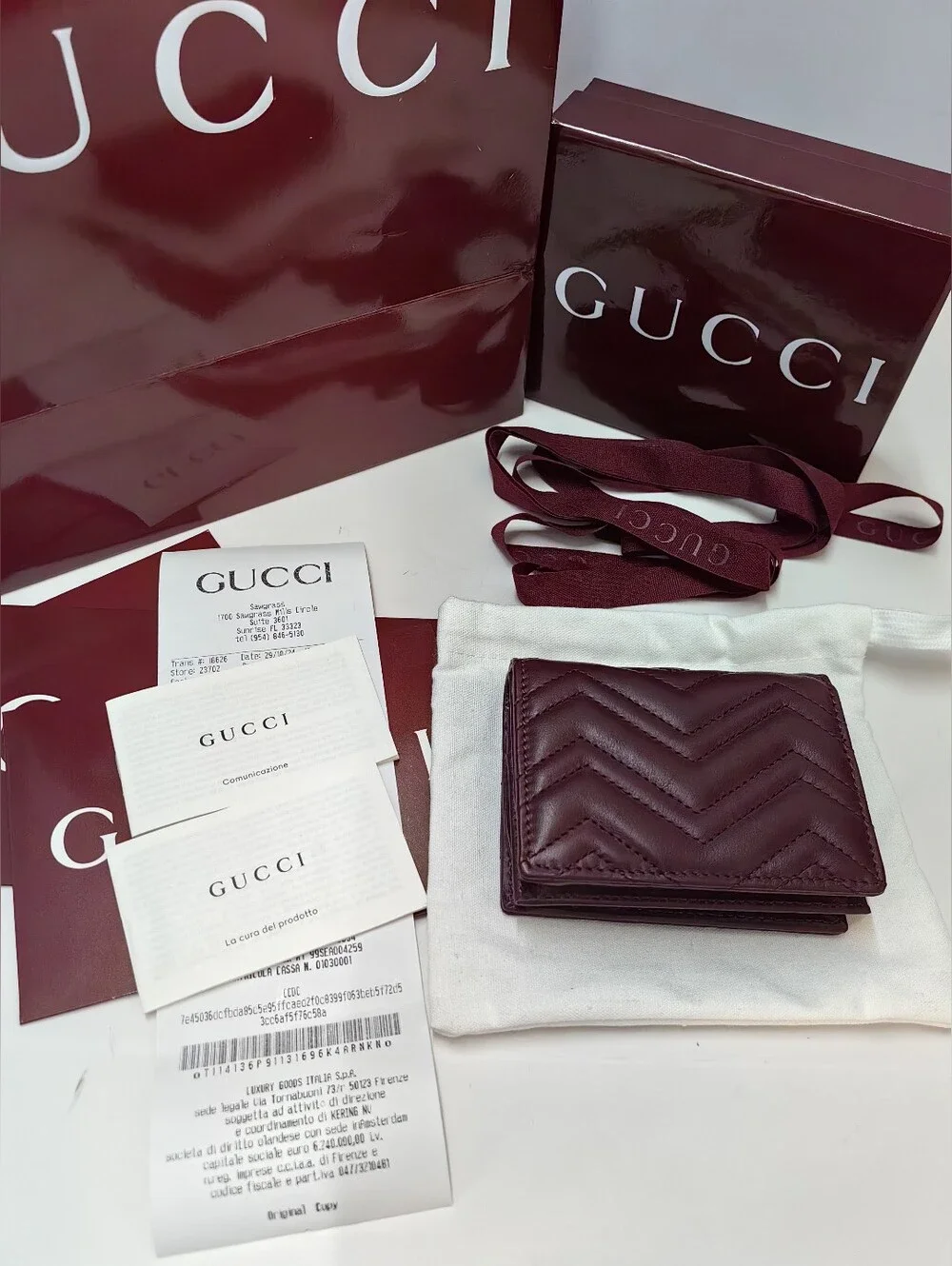Gucci Marmont Quilted Leather Card Case Wallet in Burgundy